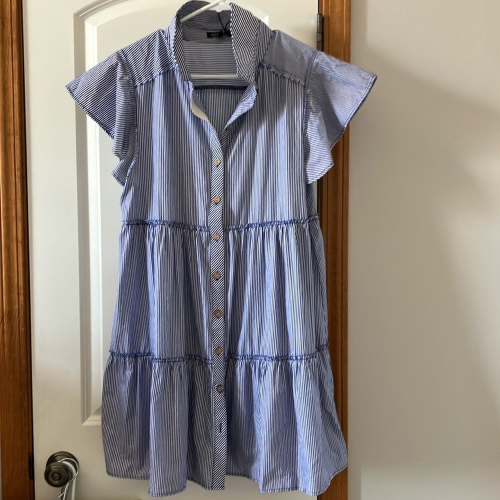 Dear John Blue Striped Midi Dress